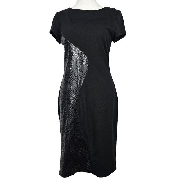 Joseph Ribkoff Dresses & Skirts - Joseph Ribkoff US 4 Bodycon Black Dress Sequins Stretch Faux Leather Party Event